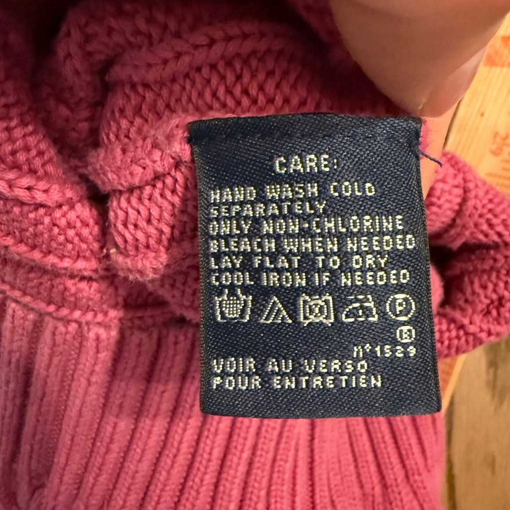 Ralph Lauren Sport Pink Cable Knit Sweater Womens Large Blue Pony Crewneck - Picture 5 of 8